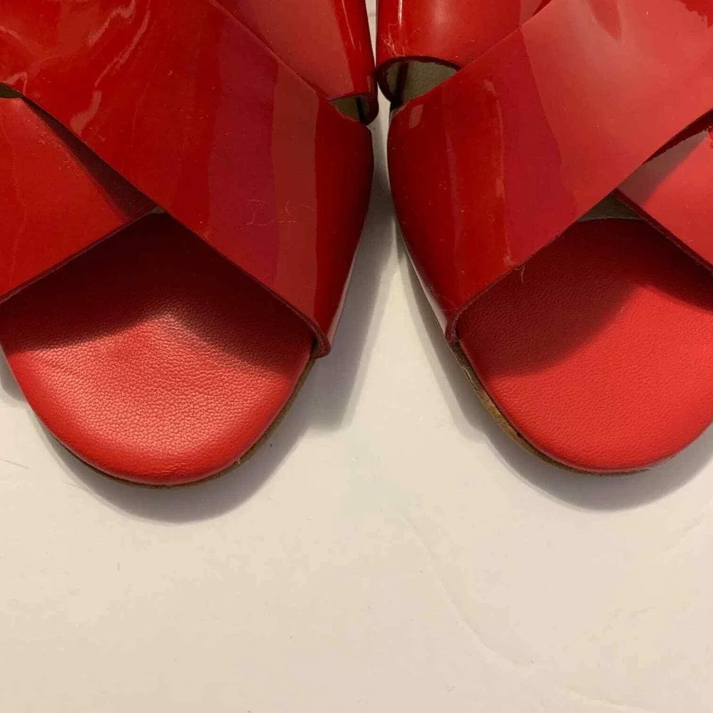 AGL Red Patent‎ Leather Slip On Sandals Open Toe Women's EU Size 38.5